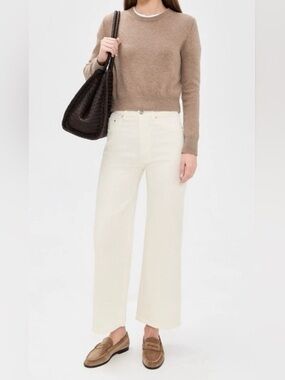 DL1961 Hepburn Wide Leg Corduroy Pants 28 Cream Ivory High Rise Cropped